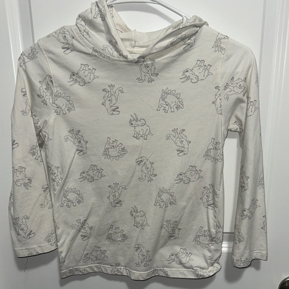 Garanimals Cream Hooded Long-Sleeve Shirt with Gray Dinosaur Print
